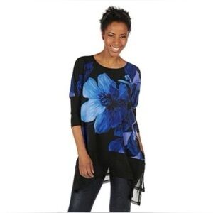 Marallis Women's Elegant Blue Floral Blouse/Tunic Top Size S-M US